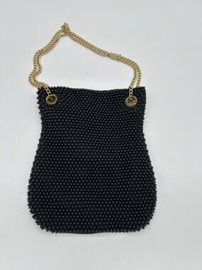 Walborg Hand Beaded In Hong Kong Vintage Black Purse Bag Chain Straps